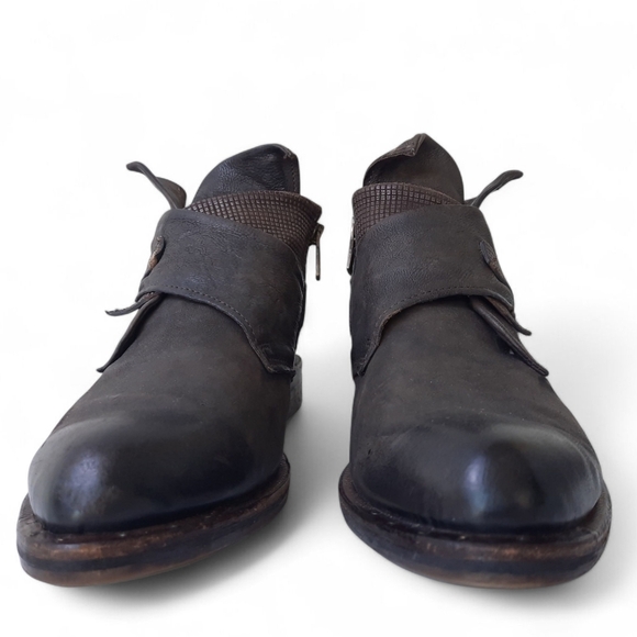 A.S.98 Edgy Moto Leather Bootie Almond Patina Zip Boho Western Biker Ombre 9.5 - Picture 9 of 16